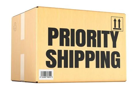 Priority Shipping concept with parcel, cardboard box. 3D rendering Illustration