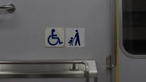 Priority Space Signs For Wheelchair And Stroller On Train Japan Stock Footage 340595186