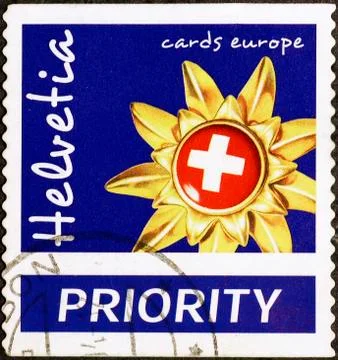 Priority swiss postage stamp Stock Photos