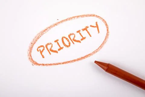 PRIORITY. Text on a white sheet of paper Stock Photos