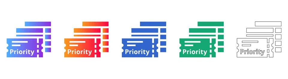 Priority Ticket Document Icon Collection Stock Illustration