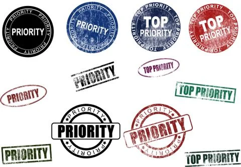 Priority &amp; Top Priority Stamps Seals Set (Vector) Stock Illustration