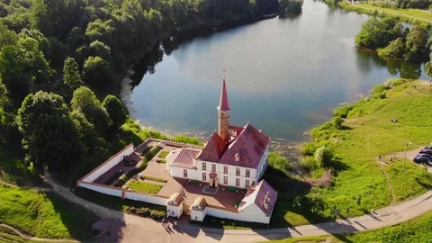 Priory Palace on the lake Stock Footage 129120781