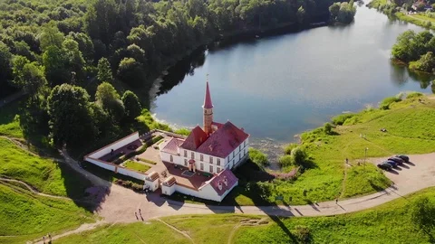 Priory Palace on the lake Stock Footage 129120853