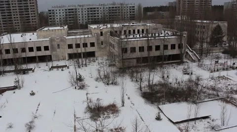 Pripyat. restaurant. aerial view. winter 2014 스톡 동영상 65233545