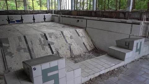 Pripyat swimming pool and diving stands 스톡 동영상 78486357