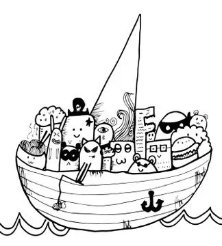 Prirates congested in ship Stock Illustration