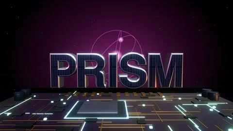 PRISM 3D Text with an Atomic Orbit on a Circuit Board Stock Illustration