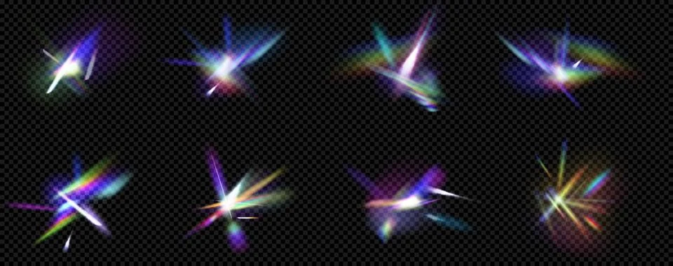 Prism light flare set with rainbow spectrum effect Stock Illustration