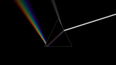 Prism Light Refraction with Moving Ray and Pyramid in Darkness. Stock Footage 280830815