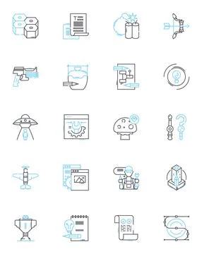 Prism linear icons set. Reflection, Refraction, Light, Spectrum, Rainbows Stock Illustration