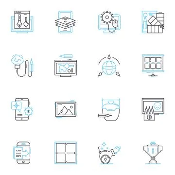 Prism linear icons set. Reflection, Refraction, Light, Spectrum, Rainbows Stock Illustration