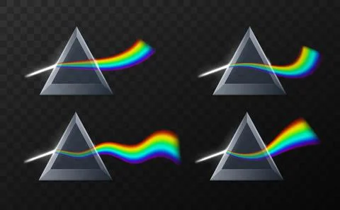 Prism rainbow shapes. Realistic physics refraction, triangular pyramid optical 스톡 일러스트