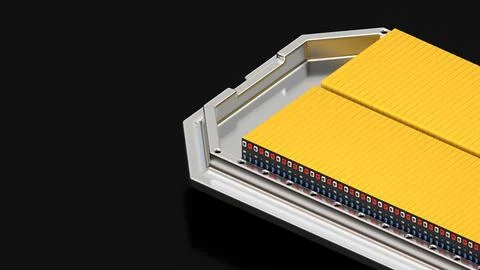 Prismatic High-capacity Battery pack for electric vehicles, LFP cell module.. Stock Illustration