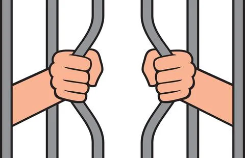 Prison break - hands holding bars Stock Illustration