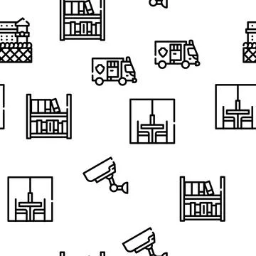 Prison Building And Accessory Vector Seamless Pattern Stock Illustration