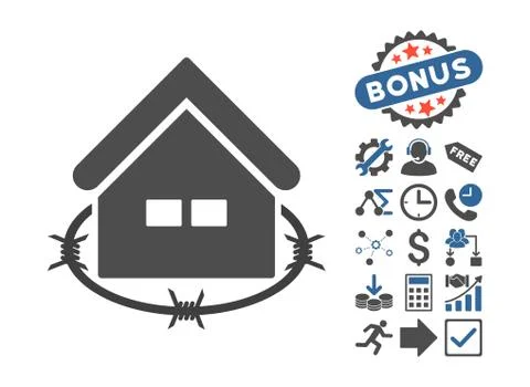 Prison Building Flat Vector Icon With Bonus 스톡 일러스트