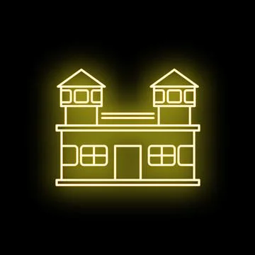 Prison building yellow neon light line icon Ilustración de archivo