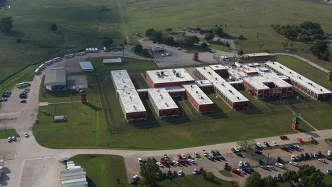 Prison Buildings, Perimeter Fence and Guard Towers, Huntsville, Texas, USA Stock Footage