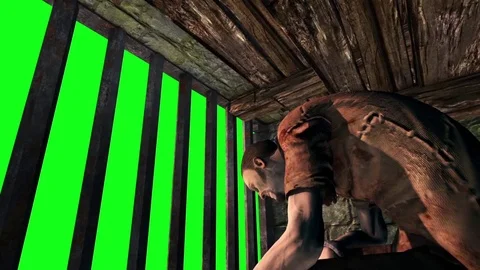 Prison Cage Chained Prisoner Chains Green Screen Loop 3D Renderings Animation Stock Footage 85322139