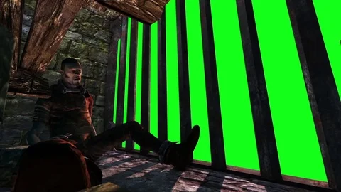 Prison Cage Prisoner Chained Chains Green Screen Loop Down 3D Renderings Anim Stock Footage 85322145