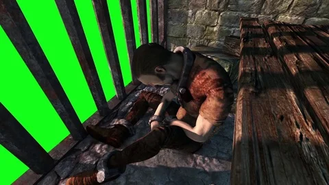 Prison Cage Prisoner Chained Chains Green Screen Loop Top 3D Renderings Anima Stock Footage 85322148