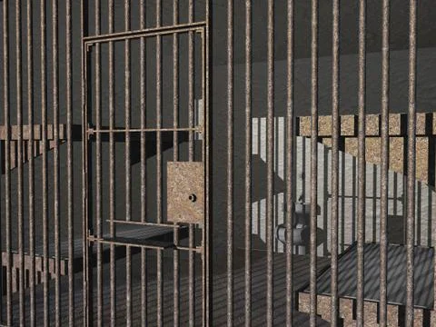 Prison cell with bars and beds Stock Illustration