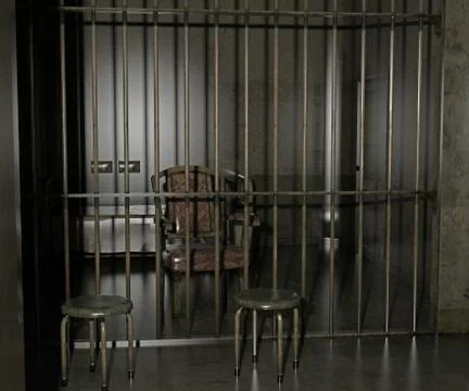 Prison cell with bars and stools Stock Illustration