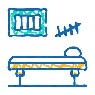 Prison cell with bed icon doodle illustration Stock Illustration