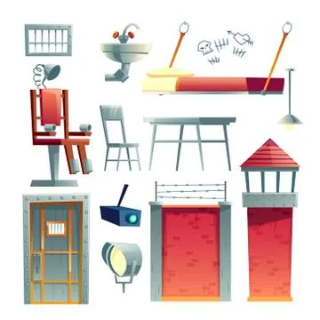 Prison cell, jail building elements set Stock-Illustration