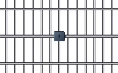 Prison cell steel bars security gate with central lock mechanism Stock Illustration