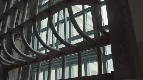Prison cell window bars at day - dynamic shot Stock Footage 92069425