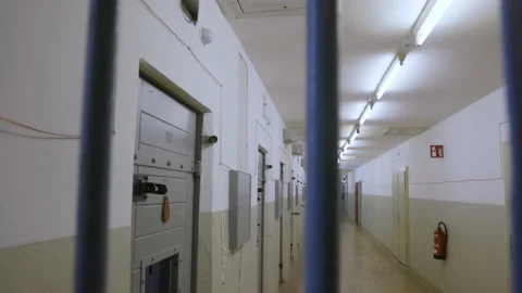 Prison cellblock bars - Stasi Jail Hohenschönhausen 8k Stock Footage 234067919