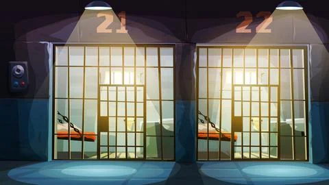 Prison cells with sun light side view Stock Illustration