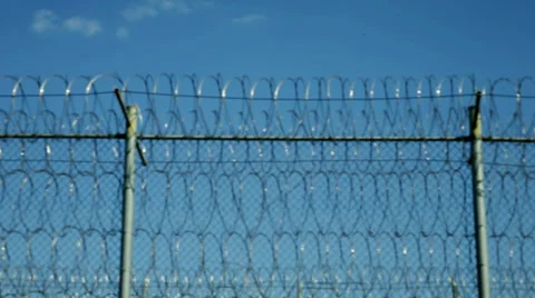 Prison chain link and razor wire Stock Footage 38398978