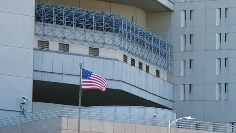 Prison Correctional Facility Close Up with American Flag Stock Footage 115378261
