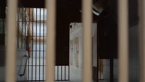 Prison corridor through steel bars. Stock-Footage 122260632