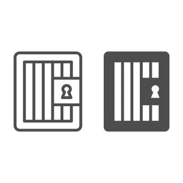 Prison door line and solid icon. Jail gate, heavy metal frame. Jurisprudence イラスト素材