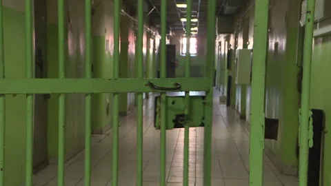 Prison doors. Prison corridor, the iron door of the prison is closing. Vídeos de archivo 304021188