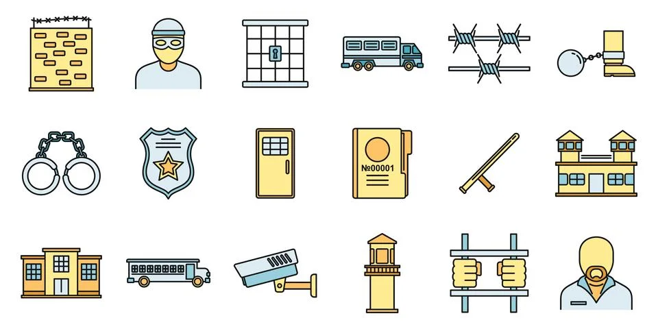 Prison human icons set vector color line Stock Illustration
