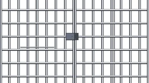 Prison jail cell metal bars security gate locked with padlock Stock Illustration
