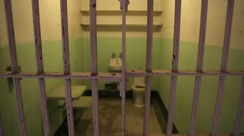 Prison jail cell tilt down Alcatraz Stock Footage