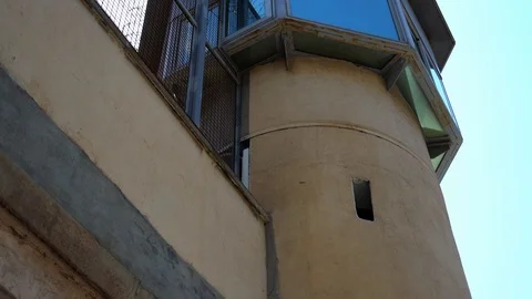 Prison observation tower, bottom view. watchtower Stock Footage 116126649