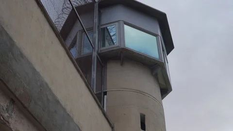 Prison observation tower, view from below in cloudy weather Stock-Footage 120758959
