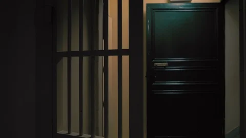 Prison, prison cell bars and prison door, escape from prison, bank vault Stock Footage 98167148
