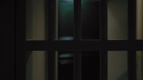 Prison, prison cell bars and prison door, escape from prison, bank vault Stock Footage 98167156