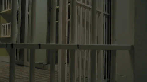 Prison, prison cell bars and prison door, escape from prison, bank vault Stock Footage 98167190