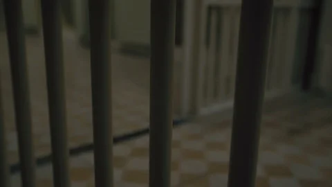Prison, prison cell bars and prison door, escape from prison, bank vault Stock Footage 98167340