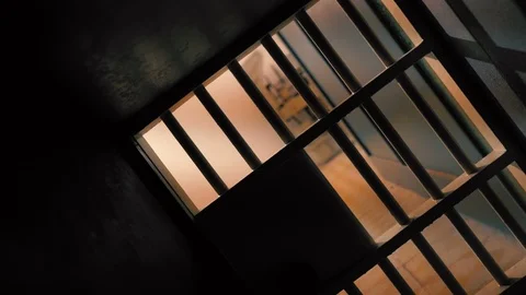 Prison, prison cell bars and prison door, escape from prison, bank vault Stock Footage 98167348