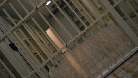 Prison, prison cell bars and prison door, escape from prison, bank vault Stock Footage 98167360